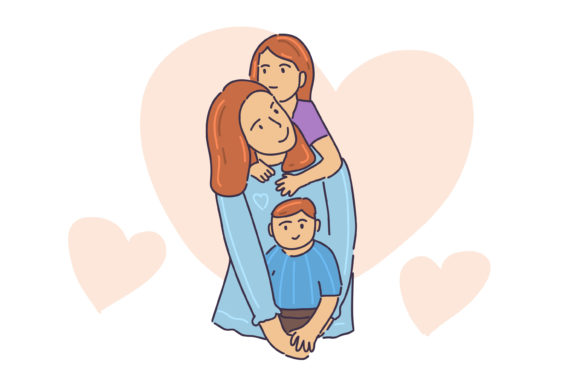 Cute Mom Play with Her Kids: Graphics and Illustrations