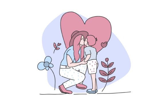 Sweet Mom Kiss Her Son Clipart: Graphics & Illustrations